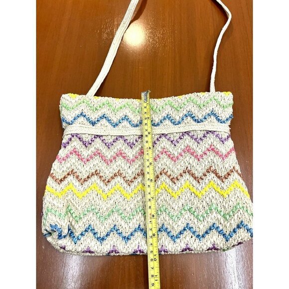 Vtg Bob & Alice Woven Macrame Multicolored Chevron Print Medium Shoulder Bag - Picture 4 of 12